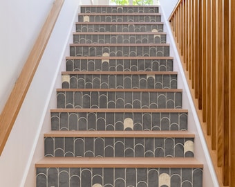 Pavilion Grey Stair Riser Stickers - Removable Stair Riser Tile Decals - Peel & Stick Stair Riser Deco Strips - 48" long