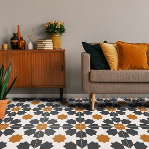 Riad Charcoal Floor Tile Sticker Panel, Peel and Stick Decal, Vinyl Floor Tile Sticker, Floor decals, Carreaux de Ciment