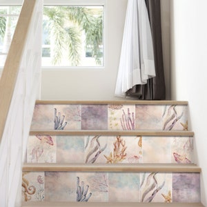 Underwater Stair Riser Stickers - Pack of 6 Removable Stair Riser Tile Decals - Peel & Stick Stair Riser Deco Strips - 48&quot; long