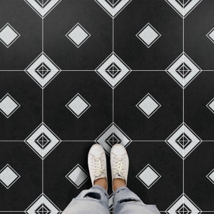 Valencia Black Floor Tile Sticker Panel, Peel and Stick Decal, Vinyl Floor Tile Sticker, Floor decals, Carreaux de Ciment