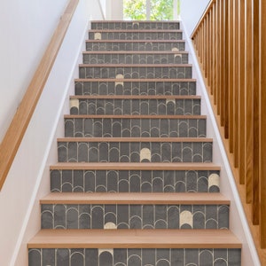 Pavilion Grey Stair Riser Stickers - Removable Stair Riser Tile Decals - Peel & Stick Stair Riser Deco Strips - 48" long