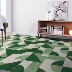 Geometric Emerald Floor Tile Sticker Panel, Peel and Stick Decal, Vinyl Floor Tile Sticker, Floor decals, Carreaux de Ciment