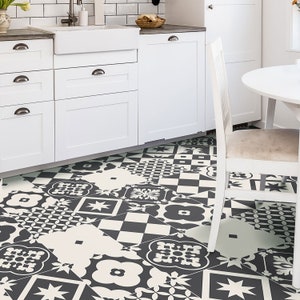 Panneau d&#39;autocollant de carrelage de sol en vinyle géométrique en niveaux de gris, décalcomanie à peler et coller, autocollant de carrelage de sol en vinyle, décalcomanies de sol, Carreaux de Ciment