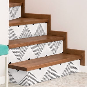 Scandi Black Stair Riser Stickers - Pack of 6 Removable Stair Riser Tile Decals - Peel & Stick Stair Riser Deco Strips - 48" long