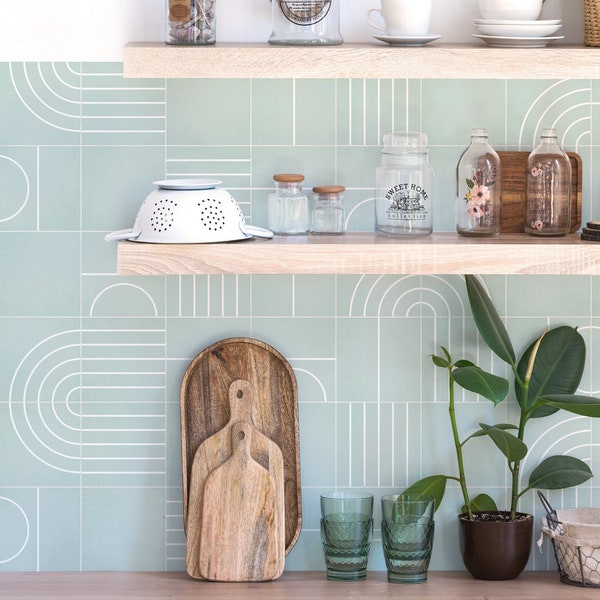 Kitchen and Bathroom Splashback Panel - Removable Vinyl Wallpaper - Boho Geometric Topsail - Peel & Stick - Backsplash Stickers