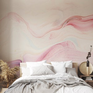 Abstract Marble Pink Wall Mural, Removable Wallpaper, Peel and Stick, Traditional Wallpaper, Bedroom Wall Mural, Pink Marble Wall Mural