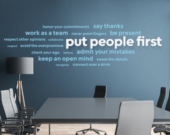 Mettre les gens en premier Word Cloud 3D Office Decor, 3D, Office Wall Art, Typography Decor, Office Motivational Quotes, Office Inspirational Decal