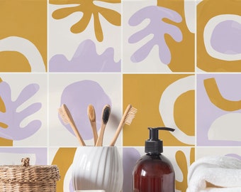 Abstract Shapes - Ochre and Lavender Tile Decals - Self-Adhesive Wall & Floor Tile Stickers - PACK OF 12