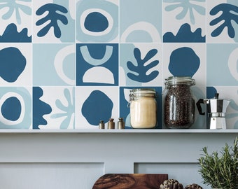 Abstract Shapes - Blue Tones Tile Decals - Self-Adhesive Wall & Floor Tile Stickers - PACK OF 12