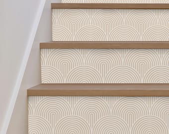Adesivos de riser de escada bege Boho Lines - Pacote de 6 decalques removíveis de azulejo de riser de escada - Tiras decorativas de riser de escada descascadas e coladas - 48&quot; de comprimento
