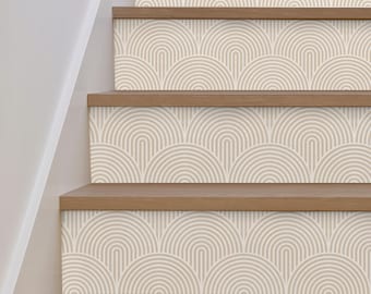 Boho Lines Beige Stair Riser Stickers - Pack of 6 Removable Stair Riser Tile Decals - Peel & Stick Stair Riser Deco Strips - 48" long