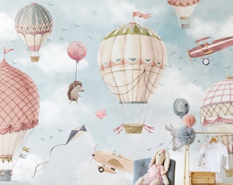 Kids Wallpaper, Peel and Stick, Hot Air Balloon, Removable Wallpaper, Nursery Wallpaper, Wallpaper, Hot Air Balloon Wall Mural