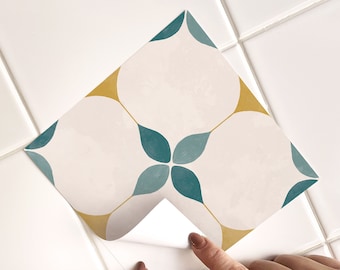 Evening Star Teal Tile Decals - Selbstklebende Wand- und Bodenfliesen-Aufkleber - 12 Stück
