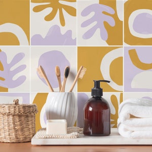 Abstract Shapes - Ochre and Lavender Tile Decals - Self-Adhesive Wall & Floor Tile Stickers - PACK OF 12