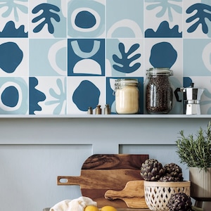 Abstract Shapes - Blue Tones Tile Decals - Self-Adhesive Wall & Floor Tile Stickers - PACK OF 12
