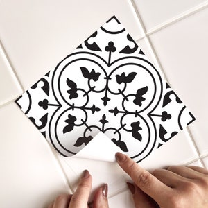 Moroccan Monochrome Tile Decals - Self-Adhesive Wall & Floor Tile Stickers - PACK OF 12