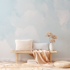 Blaue Wolken Wandbild, Abnehmbare Tapete, Traditionelle Tapete, Puderzimmer-Tapete, Blaue Ombre-Wolken