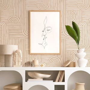 Linien Muster Abstrakte Tapete, Selbstklebende Tapete, Schälen und aufkleben, Wandbild, Traditionelle Tapete, Neutrales Dekor