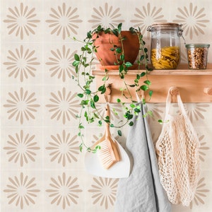 Kitchen and Bathroom Splashback Panel - Removable Vinyl Wallpaper - Boho Floral Neutral - Peel & Stick - Backsplash Stickers