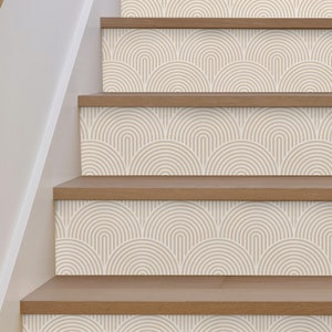 Autocollants de monte-escalier beige Boho Lines - Pack de 6 autocollants amovibles de monte-escalier - Peel & Stick Stair Riser Deco Strips, 48 » de long