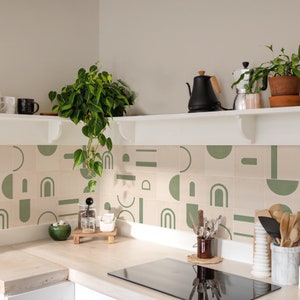 Kitchen and Bathroom Splashback Panel - Removable Vinyl Wallpaper - Boho Olive - Peel & Stick - Backsplash Stickers