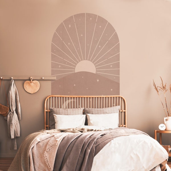 Day & Night Bed Size Arch Sticker, Adesivo da parete a blocchi di colore, Decalcomanie da muro astratte, Blocchi di colore, Decorazioni per la camera da letto, Decalcomanie da muro