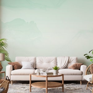 Mint Watercolour Wall Mural, Removable Wallpaper, Peel and Stick, Traditional Wallpaper, Powder Room Wall Paper, Mint Ombre Clouds