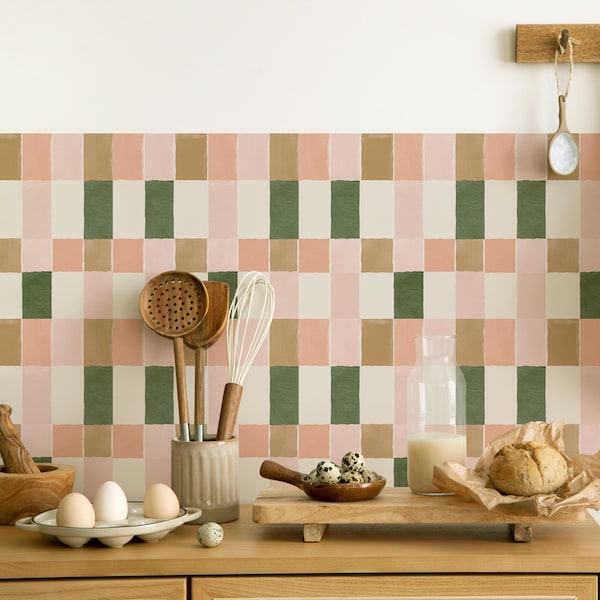 Farmhouse Green Kitchen and Bathroom Backsplash Panel, removable washable wallpaper, kitchen, bathroom, peel and stick wallpaper