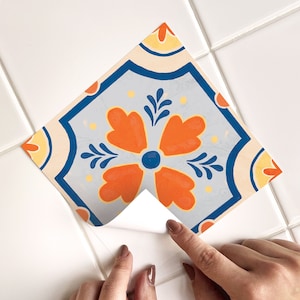 Gardenia Orange Tile Decals - Self-Adhesive Wall & Floor Tile Stickers - PACK OF 12