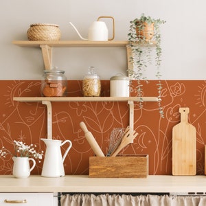 Moongirl Lines Terracotta Kitchen and Bathroom Splashback Panel - Removable Vinyl Wallpaper - Peel & Stick - Backsplash Stickers