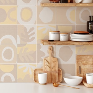 Terrazzo Shapes Sand Tile Decals - Removable Tile Stickers Collection - Self-Adhesive Wall & Floor Tile Stickers - PACK OF 12 - TESH003