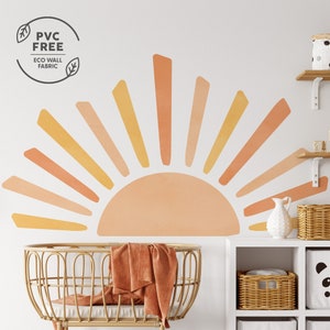 Large Rising Sun Wall Decal, PVC-Free Removable Fabric Wall Sticker, Nursery, Kids Room, Playroom, Neutral, Sun Wall Decal