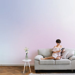 Farbverlaufs Lavendel Wandbild, Abnehmbare Tapete, Schälen und Aufkleben, Traditionelle Tapete, Puderzimmer Tapete, Lavendel Ombre Wandbild