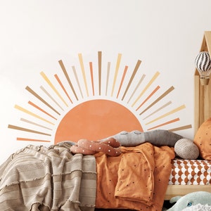 Large Rising Sun Wall Decal Wall Decal, Sun Wall Decal, Sun Wall Sticker, Nursery Sun Decal, Bed Size Sun Decal, Terracotta Decor