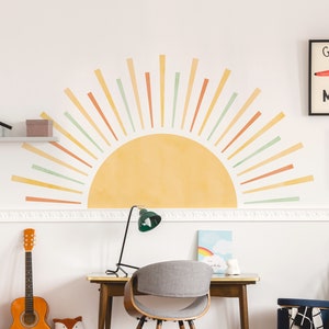 Rising Sun Wall Decal Wall Decal Abstract Wall Sticker, Scandinavian, Nursery, Kids Room, Playroom, Neutral, Sun Wall Decal zdjęcie 1