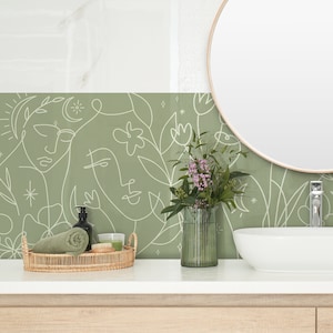 Moongirl Lines Olive Kitchen and Bathroom Backsplash Panel, removable washable wallpaper, kitchen, bathroom, peel and stick wallpaper