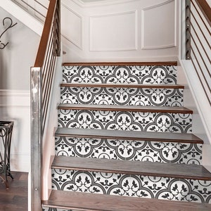 Moroccan Limestone Stair Riser Stickers - Pack of 6 Removable Stair Riser Tile Decals - Peel & Stick Stair Riser Deco Strips - 48&quot; long