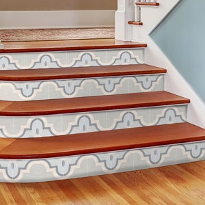 Havana Blue Stair Riser Stickers - Pack of 6 Removable Stair Riser Tile Decals - Peel & Stick Stair Riser Deco Strips - 48&quot; long