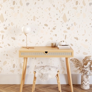 Weicher Terrazzo Abnehmbare Tapete, Selbstklebend, Schälen und Aufkleben, Wandbild, Traditionelle Tapete, Boho Neutrals, Terrazzo-Tapete