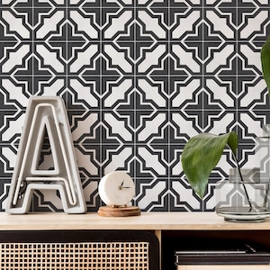 Alhambra Black Kitchen and Bathroom Backsplash - Removable Vinyl Wallpaper - Peel & Stick Backsplash Panel