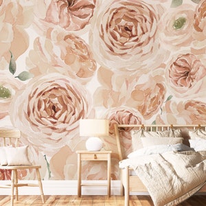 Peony Blossom Wall Mural, Removable Wallpaper, Peel and Stick, Traditional Wallpaper, Floral Wallpaper, Peony Flower, Peonies, Pink