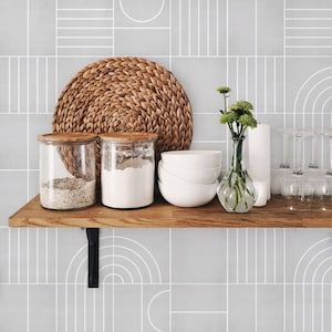 Boho Geometric Concrete Grey Tile Decals - Self-Adhesive Wall & Floor Tile Stickers - PACK OF 12