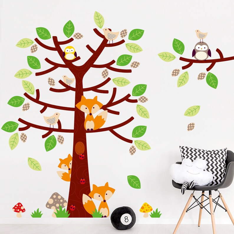Forest Friends Tree Decal Set Fox Nursery Owl Nursery Tree And Animals Wall Sticker Set Baby Nursery Wall Decals Kids Wall Decals