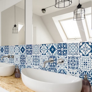 Blue Moroccan Tile Decals - Self-Adhesive Wall & Floor Tile Stickers - PACK OF 12