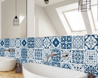 Blue Moroccan Tile Decals - Self-Adhesive Wall & Floor Tile Stickers - PACK OF 12