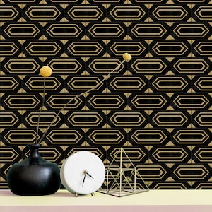 Black Art Deco Tiles Backsplash Peel and Stick in Roll - Wall Decor - Backsplash Decals - Self Adhesive Vinyl Wallpaper