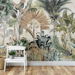 Vintage Forest Wallpaper Peel and Stick Watercolor Tropical Landscape ...