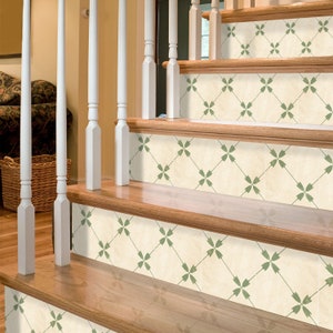 Portuguese Azulejo Stair Riser Stickers - Pack of 6 Removable Stair Riser Tile Decals - Peel & Stick Stair Riser Deco Strips - 48&quot; long