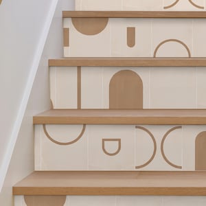 Boho Sand Stair Riser Stickers - Pack of 6 Removable Stair Riser Tile Decals - Peel & Stick Stair Riser Deco Strips - 48&quot; long