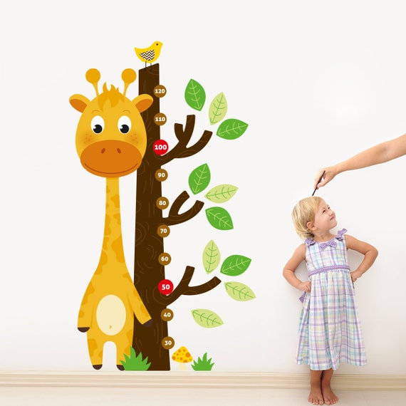 giraffe growth chart wall decal sticker set height chart boy | etsy